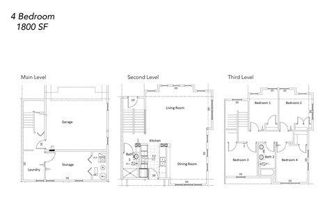 Floor plan for 4 beds, 2 baths, 2000 sqft